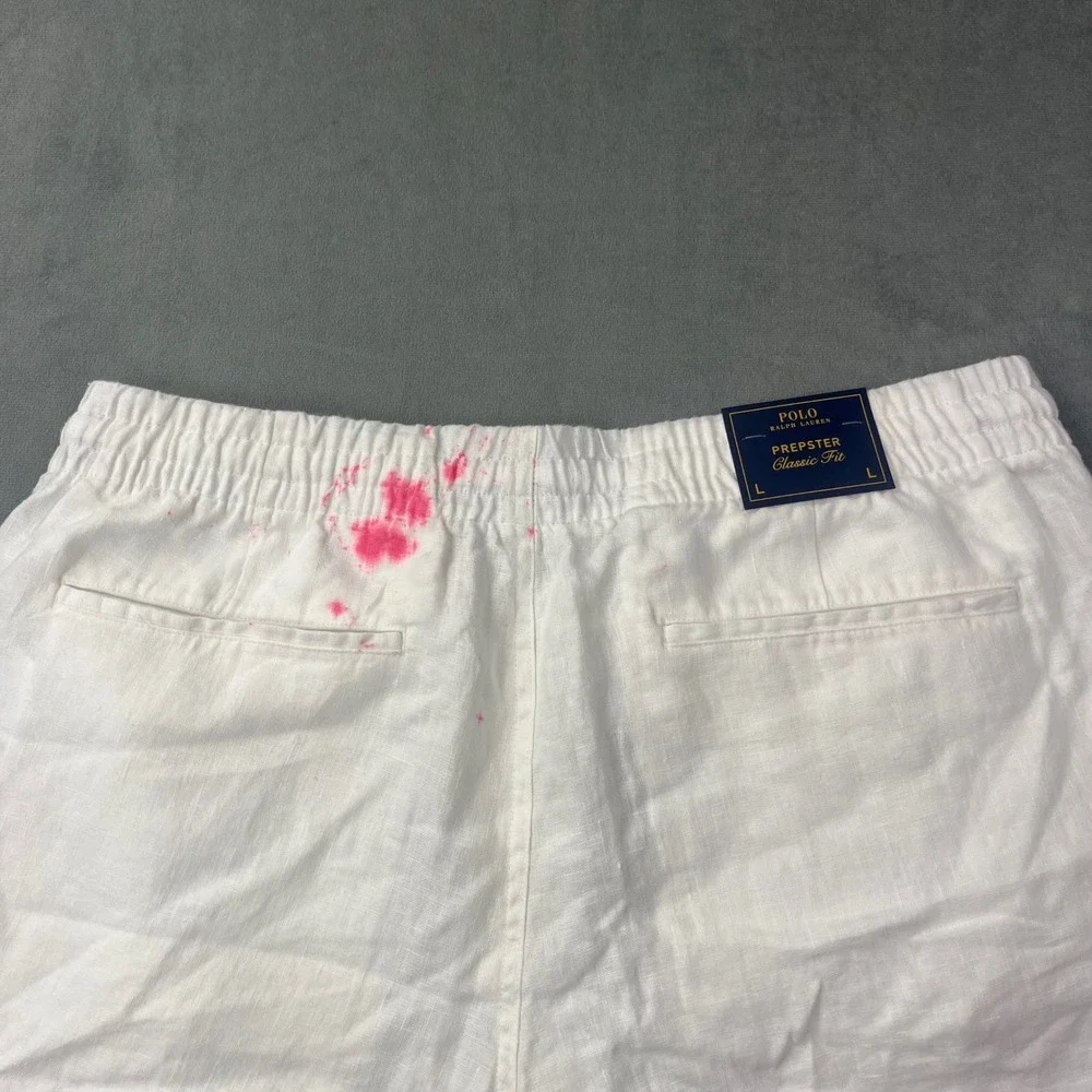 Polo Ralph Lauren Prepster Shorts L White 100% Linen Classic Fit 6